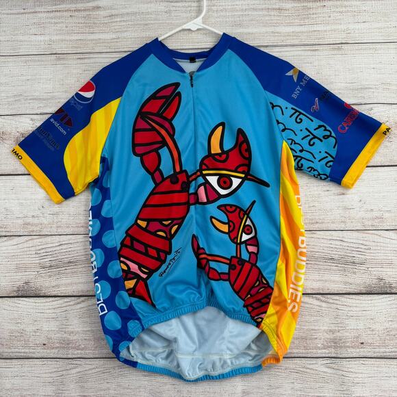 Pactimo Best Buddies Challenge Romero Britto Lobster Cycling Jersey Adult L Blue - Picture 1 of 9